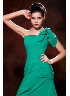 Hunter Green Long Chiffon Slit One Shoulder Evening Dresses