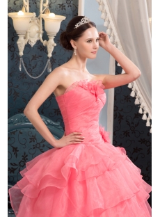 Long Coral Pretty Quinceanera Dress with Floral