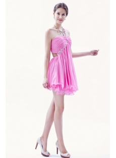 Lovely Hot Pink Mini Length Sweet 16 Dress with One Shoulder