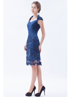 Modest Queen Anne Neckline Formal Lace Evening Dress with Cap Sleeves