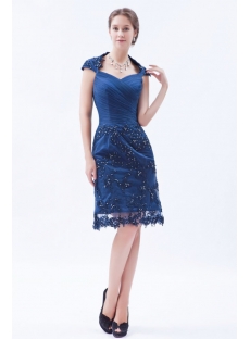 Modest Queen Anne Neckline Formal Lace Evening Dress with Cap Sleeves