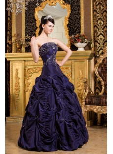 Navy Blue Drop Waist Quinceanera Dress 2012 with Pick up