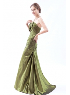 Olive Green Elegant Strapless Evening Dresses with Train