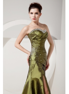 Olive Green Military Slit Evening Dress