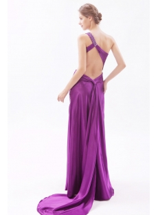 One Shoulder Purple Satin Evening Dress with Sexy Keyholes