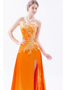 Orange One Shoulder Slit Celebrity Dress with Train