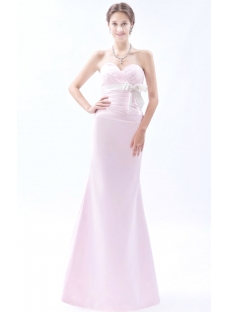 Pearl Pink Long Bridesmaid Dresses with White Sash