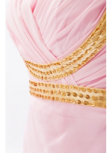 Pink and Gold Long Chiffon Crossed Straps Cheap Evening Dress