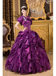 Purple Luxurious One Shoulder 2014 Quince Gown with Match Jacket