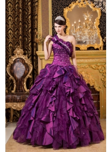 Purple Luxurious One Shoulder 2014 Quince Gown with Match Jacket