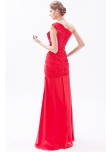 Red Romantic Chiffon Sheath One Shoulder Evening Dress Cheap