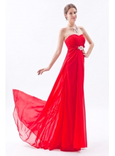 Red Romantic Long Chiffon Empire Prom Dress for Plus Size
