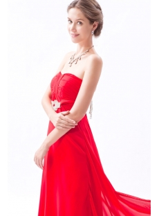 Red Romantic Long Chiffon Empire Prom Dress for Plus Size