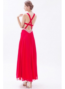 Red Sexy Chiffon Ankle Length Backless Evening Dress