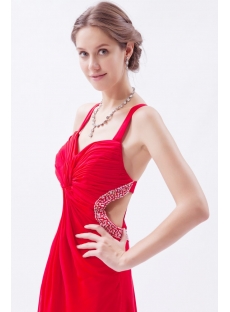 Red Sexy Chiffon Ankle Length Backless Evening Dress
