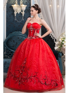 Red and Black Embroidery Popular Best Quinceanera Dress