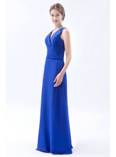 Royal Blue Chiffon Long Mother of Groom Dress with V-neckline