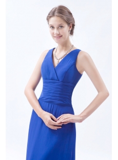 Royal Blue Chiffon Long Mother of Groom Dress with V-neckline
