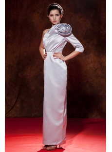 Silver One Shoulder Formal Evening Dress with Middle Length Sleeves