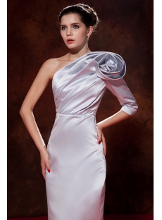 Silver One Shoulder Formal Evening Dress with Middle Length Sleeves