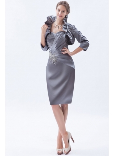 Silver Sheath Sweetheart Knee-Length Satin Mother of the Bride Dress with Jacket