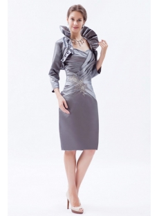 Silver Sheath Sweetheart Knee-Length Satin Mother of the Bride Dress with Jacket