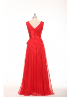 Simple Red Formal Evening Dresses with V-neckline