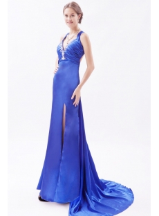 Slit Royal Blue 2014 Prom Dresses with Crossed Straps