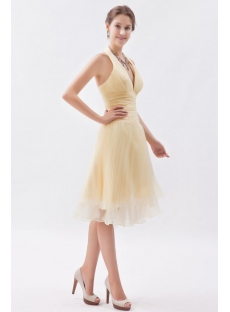 Stunning A-line Yellow Halter Pleat Bridesmaid Dress for Beach