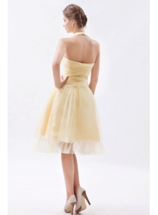 Stunning A-line Yellow Halter Pleat Bridesmaid Dress for Beach