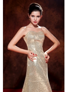 Sweetheart Long Gold Sequin Celebrity Dresses with Train