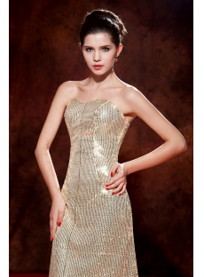 Sweetheart Long Gold Sequin Celebrity Dresses with Train