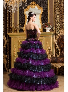 Tasteful Black and Purple Puffy Colorful Quinceanera Gown