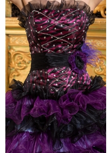 Tasteful Black and Purple Puffy Colorful Quinceanera Gown