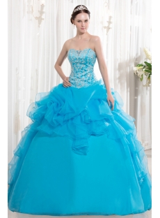Teal Blue Pretty Embroidery Ruffle Ball Gown for Quinceanera