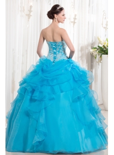Teal Blue Pretty Embroidery Ruffle Ball Gown for Quinceanera