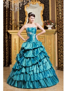 Teal Blue Pretty Quinceanera Gown with Puffy