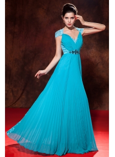 Teal Blue Red Carpet Celebrity Dresses with Cap Sleeves
