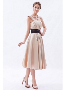 Timeless Champagne Knee Length Bridesmaid Dress with One Shoulder