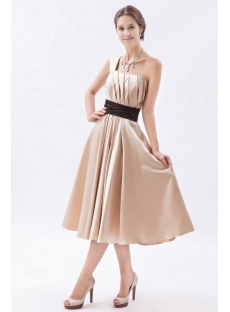 Timeless Champagne Knee Length Bridesmaid Dress with One Shoulder
