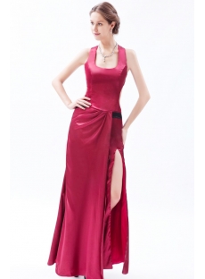Unique Burgundy Long Satin Homecoming Dress with Criss-cross