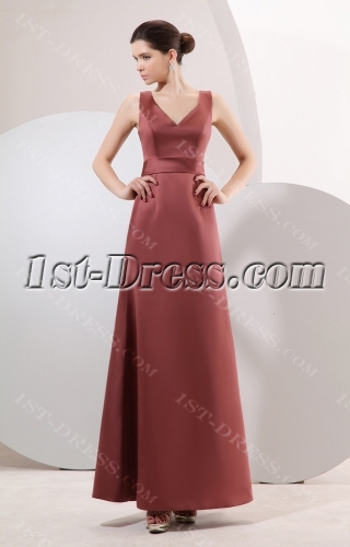 Brown Long Simple Bridesmaid Dress Inexpensive under 100