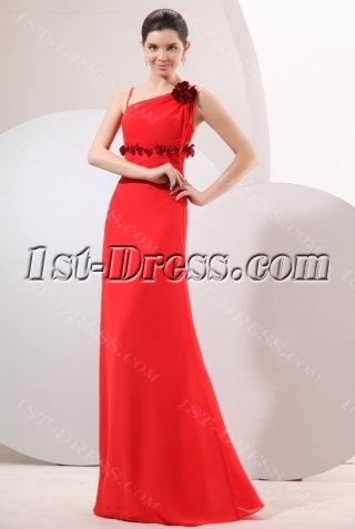 Chic Red Long Chiffon Empire Bridesmaid Dress