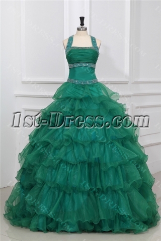 Forest Green Halter Puffy Princess Quinceanera Dresses