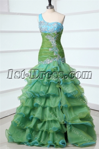 Green Mermaid One Shoulder Military Ball Gowns Army