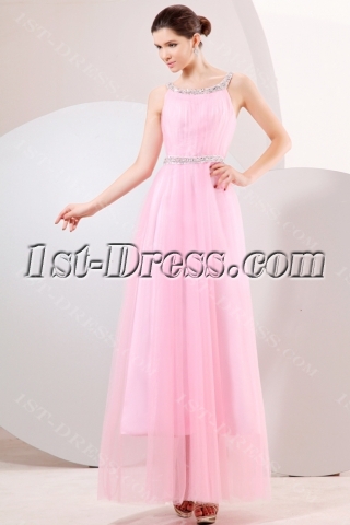 Pink Ankle Length Beaded Plus Size Party Dress