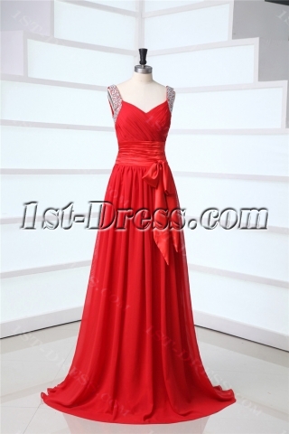 Red Chiffon Open Back Military Evening Dresses