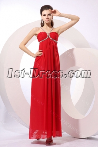 Red Long Chiffon Beaded Pregnant Cocktail Dress