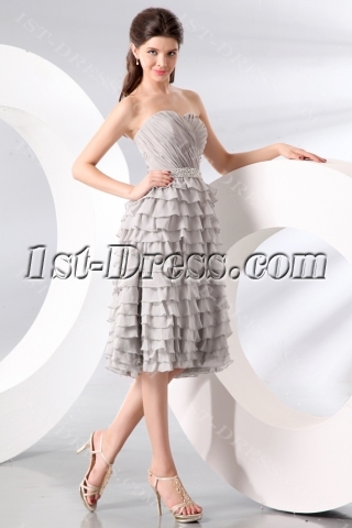 Romantic Gray Chiffon Tea Length Graduation Dress with Sweetheart