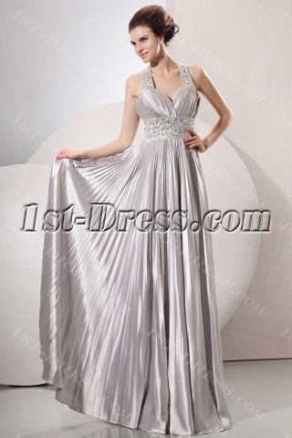 Sophisticated Beaded Halter Silver Plus Size Informal Prom Gowns